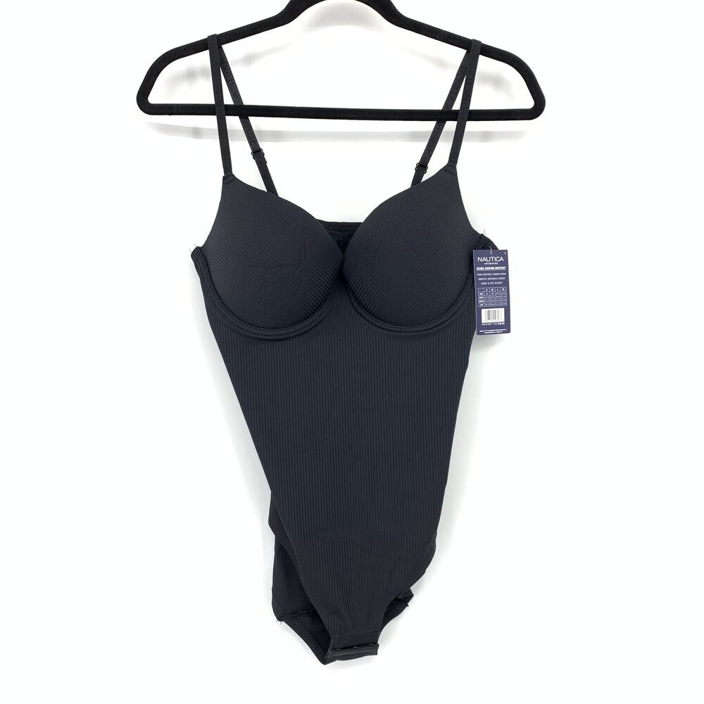 Nautica Intimates Scuba Shaping Bodysuit Womens Size Large Black NEW